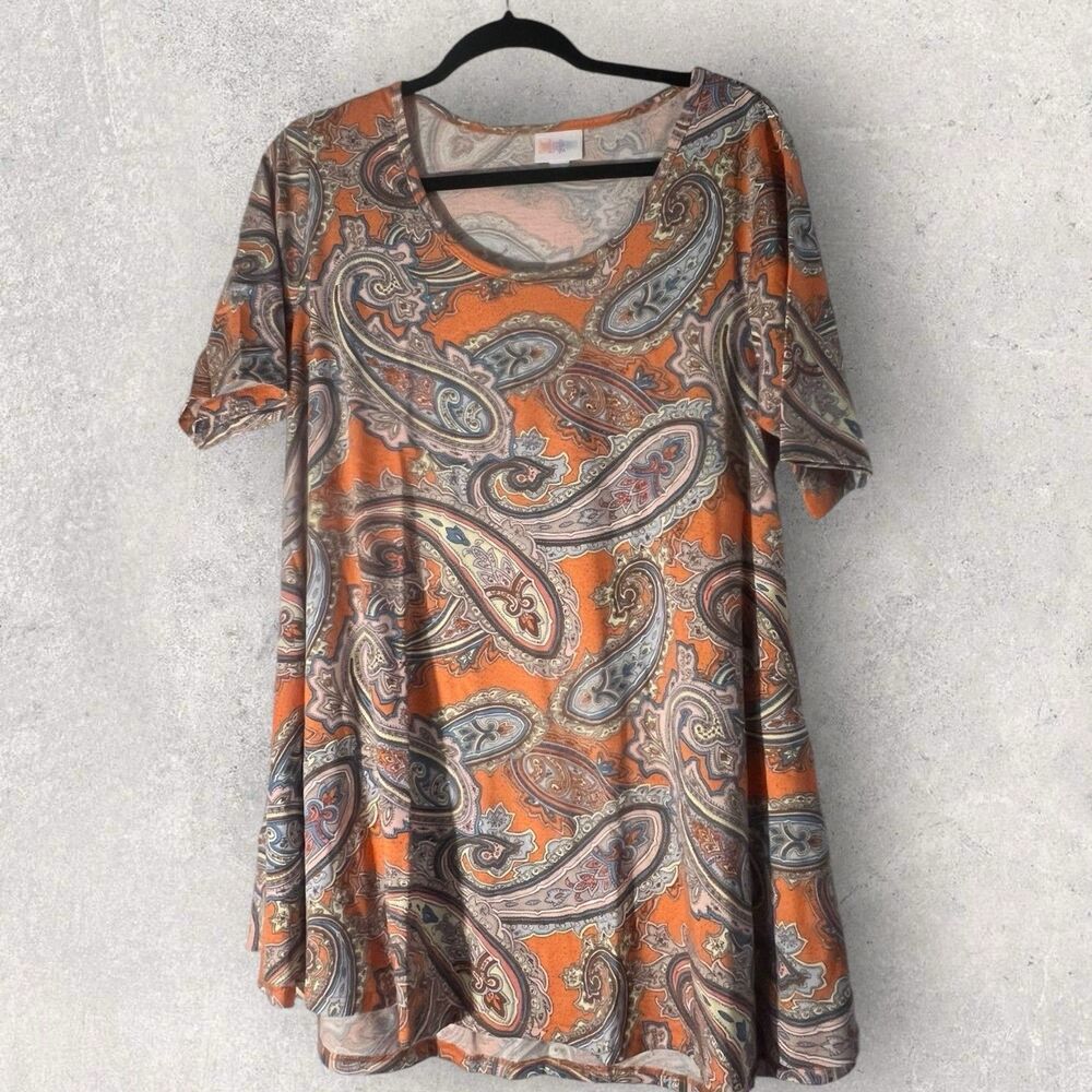 LuLaRoe Perfect T -Large-Orange/gray And White Paisley Print -NWT